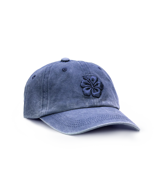 CASQUETTE BRODÉE 3D HIBISCUS BLEU JEAN'S TON SUR TON
