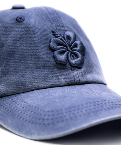CASQUETTE BRODÉE 3D HIBISCUS BLEU JEAN'S TON SUR TON