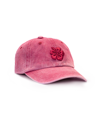 CASQUETTE BRODÉE 3D HIBISCUS ROSE FRAMBOISE TON SUR TON