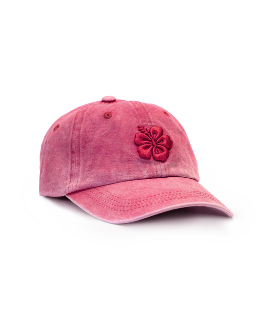 CASQUETTE BRODÉE 3D HIBISCUS ROSE FRAMBOISE TON SUR TON