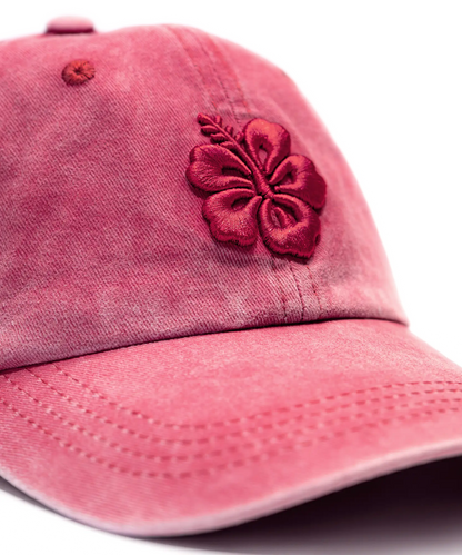 CASQUETTE BRODÉE 3D HIBISCUS ROSE FRAMBOISE TON SUR TON