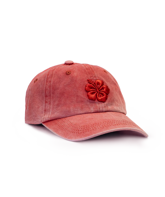 CASQUETTE BRODÉE 3D HIBISCUS ROUGE TON SUR TON