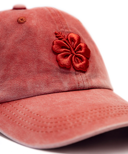 CASQUETTE BRODÉE 3D HIBISCUS ROUGE TON SUR TON