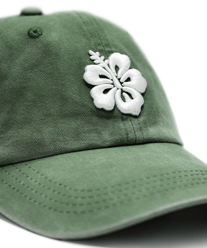 CASQUETTE BRODÉE 3D HIBISCUS VERT MENTHE