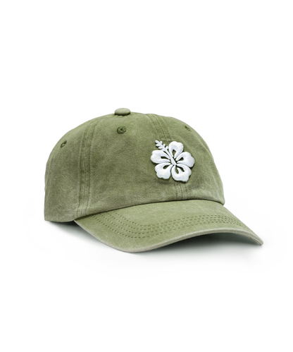 CASQUETTE BRODÉE 3D HIBISCUS VERT KAKI