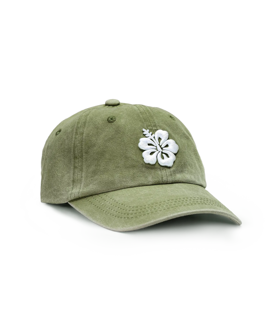 CASQUETTE BRODÉE 3D HIBISCUS VERT KAKI