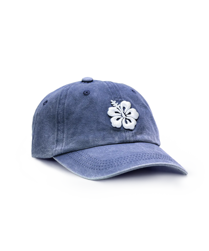 CASQUETTE BRODÉE 3D HIBISCUS BLEU JEAN'S