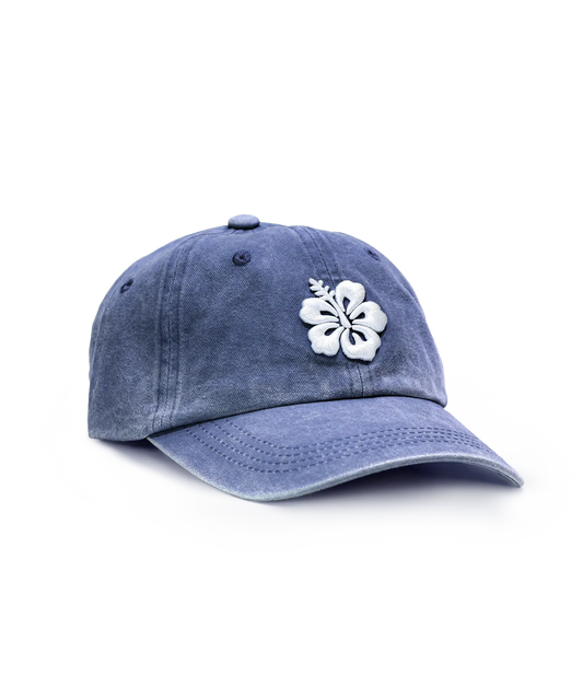 CASQUETTE BRODÉE 3D HIBISCUS BLEU JEAN'S