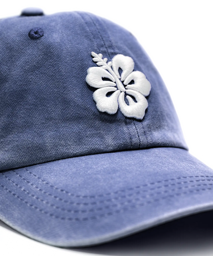 CASQUETTE BRODÉE 3D HIBISCUS BLEU JEAN'S