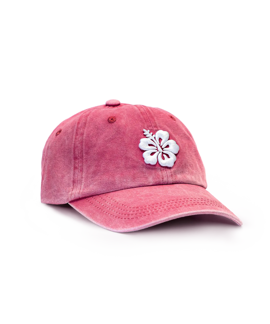 CASQUETTE BRODÉE 3D HIBISCUS ROSE FRAMBOISE