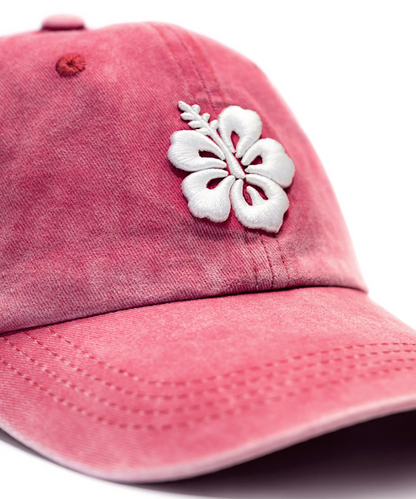 CASQUETTE BRODÉE 3D HIBISCUS ROSE FRAMBOISE