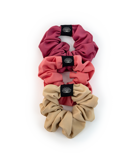 SET 3 CHOUCHOUS BEIGE - BORDEAUX - ROSE TISSUS DOUX EXTENSIBLE