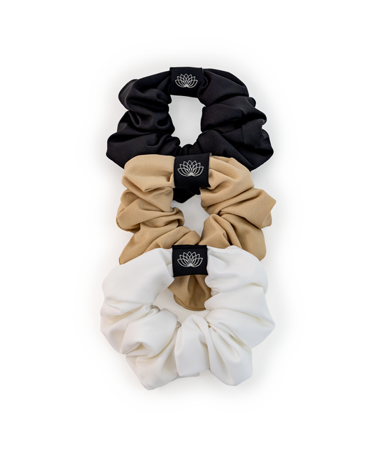SET 3 CHOUCHOUS BLANC - BEIGE - NOIR TISSUS DOUX EXTENSIBLE