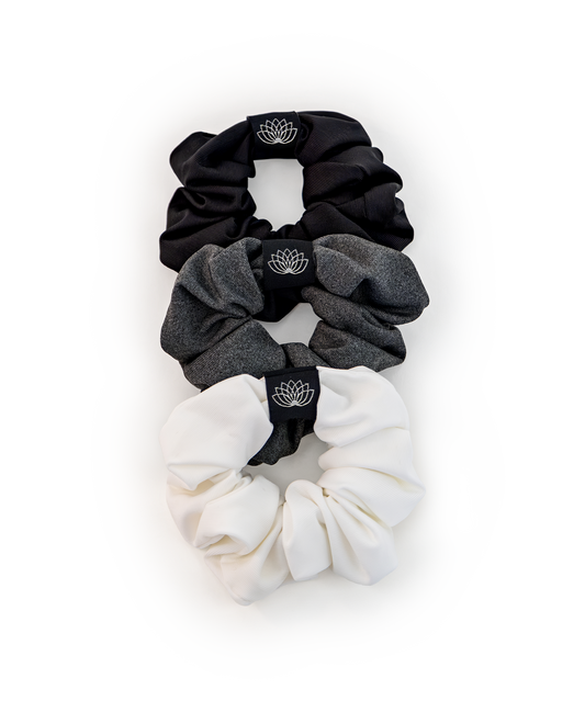 SET 3 CHOUCHOUS BLANC - GRIS CHINÉ - NOIR TISSUS DOUX EXTENSIBLE
