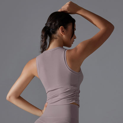 BRASSIÈRE DE SPORT CÔTELÉE PRUNE CONFORT ÉLÉGANCE ATHLEISURE