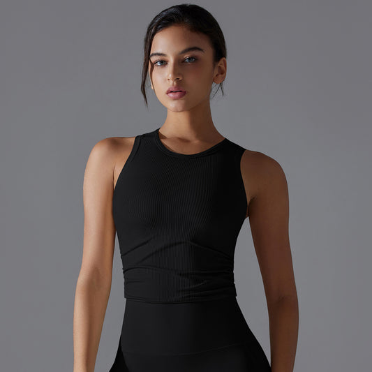 BRASSIÈRE DE SPORT CÔTELÉE NOIRE CONFORT ÉLÉGANCE ATHLEISURE