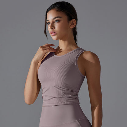 BRASSIÈRE DE SPORT CÔTELÉE PRUNE CONFORT ÉLÉGANCE ATHLEISURE