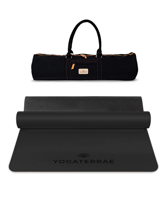 TAPIS DE YOGA EXPERT NOIR EN PU-CAOUTCHOUC NATUREL AVEC SAC