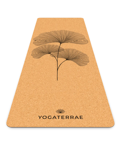 YOGAMATTE KORK & GUMMI RUTSCHFEST GINKGOS BILOBA MIT TASCHE