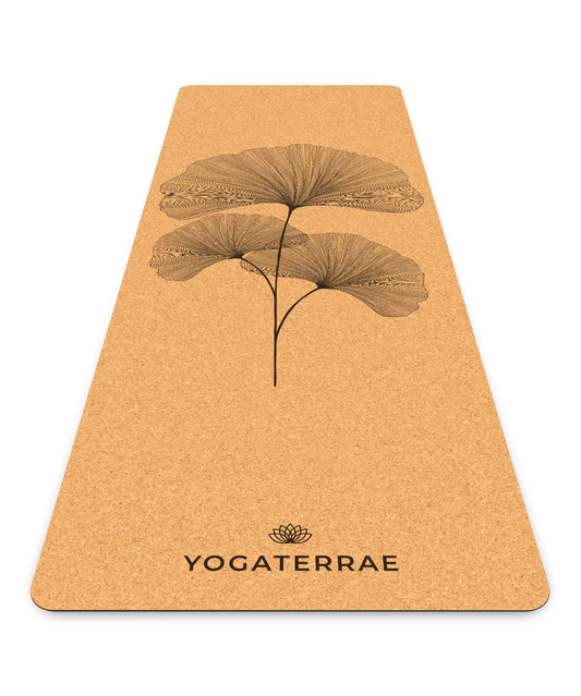 YOGAMATTE KORK & NATURKAUTSCHUK RUTSCHFEST GINKGOS BILOBA