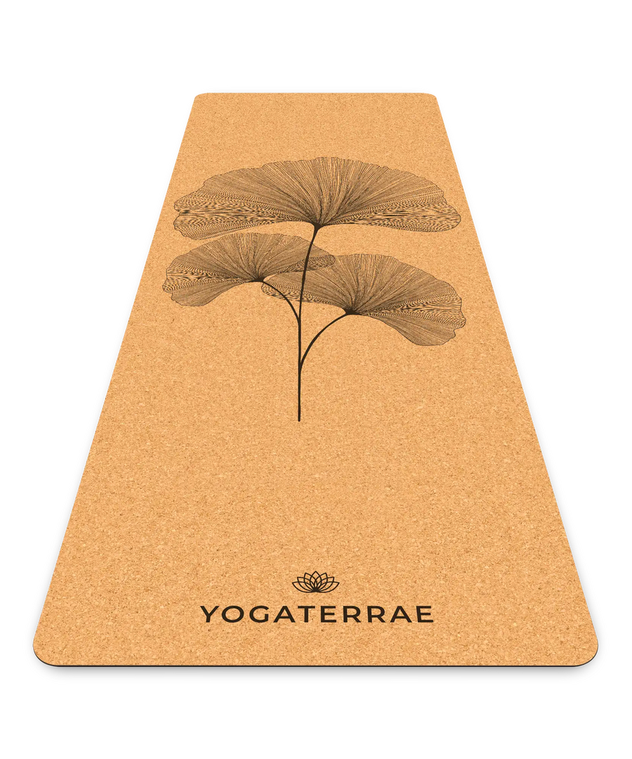 TAPIS DE YOGA GINKGOS BILOBA LIÈGE & CAOUTCHOUC NATUREL + SANGLE