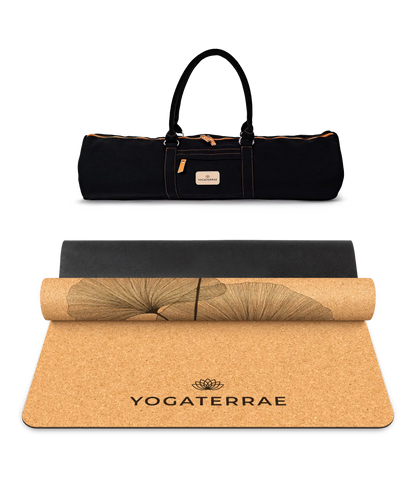 YOGAMATTE KORK & GUMMI RUTSCHFEST GINKGOS BILOBA MIT TASCHE