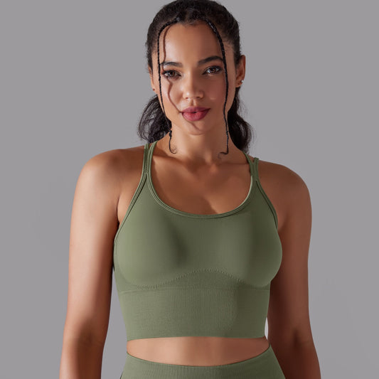 BRASSIÈRE DE SPORT YOGA, PILATES & FITNESS, KAKI VERT OLIVE