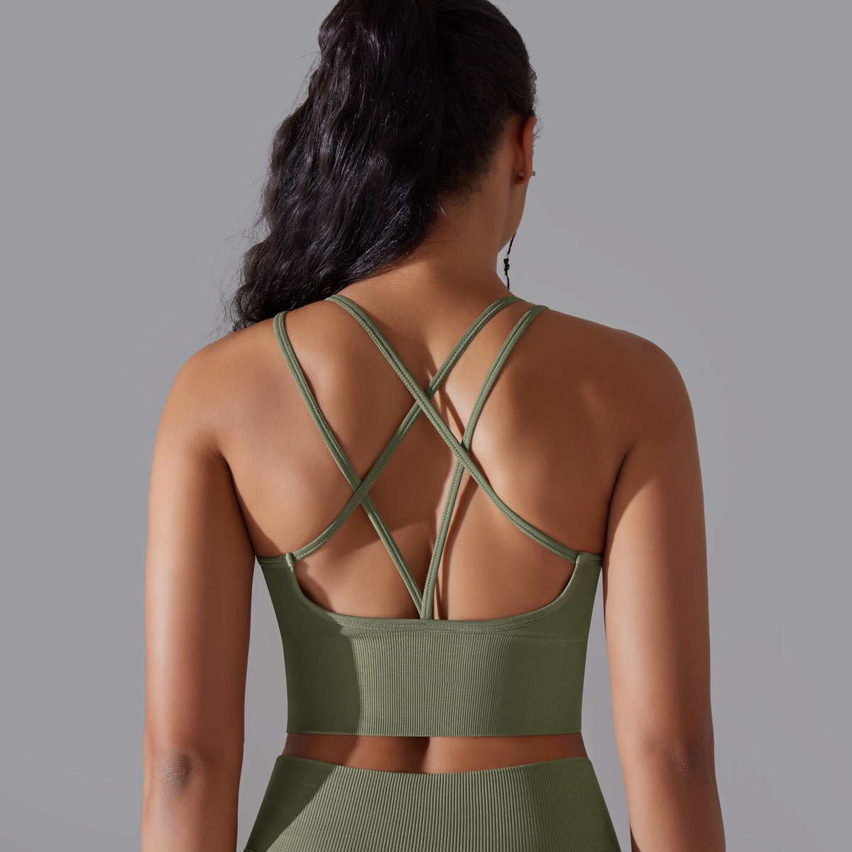 BRASSIÈRE DE SPORT YOGA, PILATES & FITNESS, KAKI VERT OLIVE