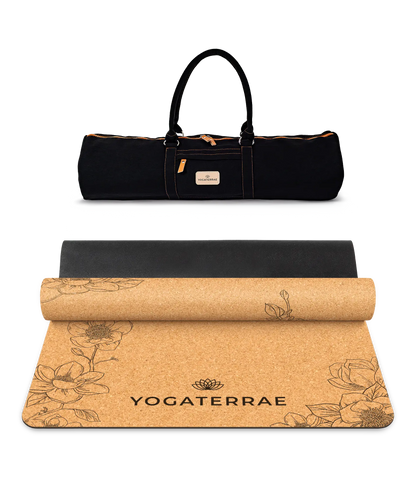 TAPIS DE YOGA LIÈGE & CAOUTCHOUC ANTIDÉRAPANT MAGNOLIAS AVEC SAC
