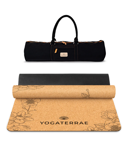 TAPIS DE YOGA LIÈGE & CAOUTCHOUC ANTIDÉRAPANT MAGNOLIAS AVEC SAC