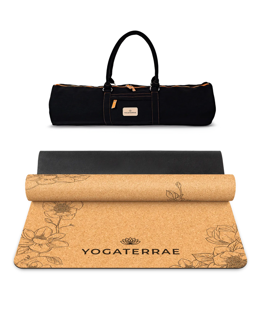 TAPIS DE YOGA MAGNOLIAS LIÈGE & CAOUTCHOUC NATUREL AVEC SANGLE + SAC