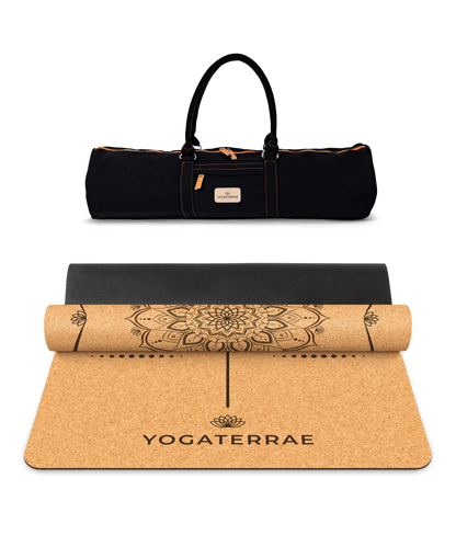 TAPIS DE YOGA LIÈGE & CAOUTCHOUC ANTIDÉRAPANT MANDALA AVEC SAC