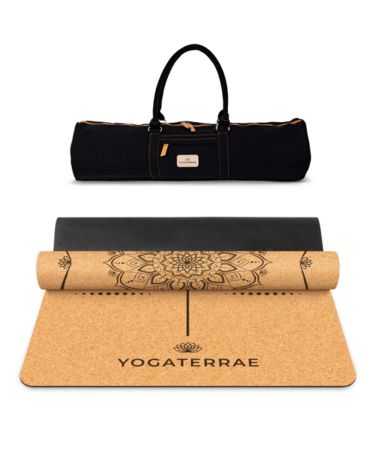 YOGAMATTE KORK & GUMMI RUTSCHFEST MANDALA MIT TASCHE