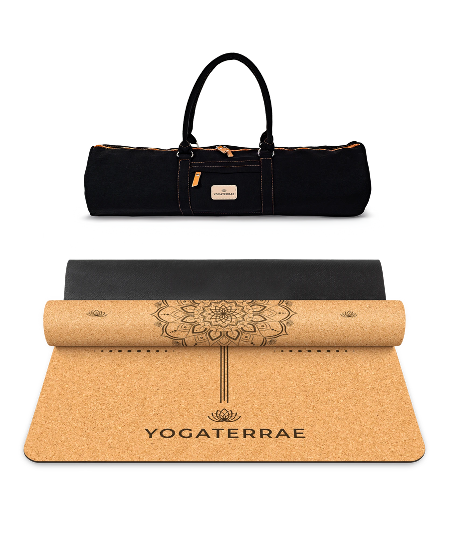 TAPIS DE YOGA LIÈGE & CAOUTCHOUC ANTIDÉRAPANT MANDALA AVEC SAC