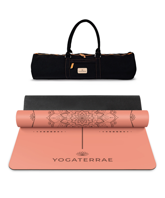 TAPIS DE YOGA MANDALA ABRICOT EN PU-CAOUTCHOUC NATUREL AVEC SAC