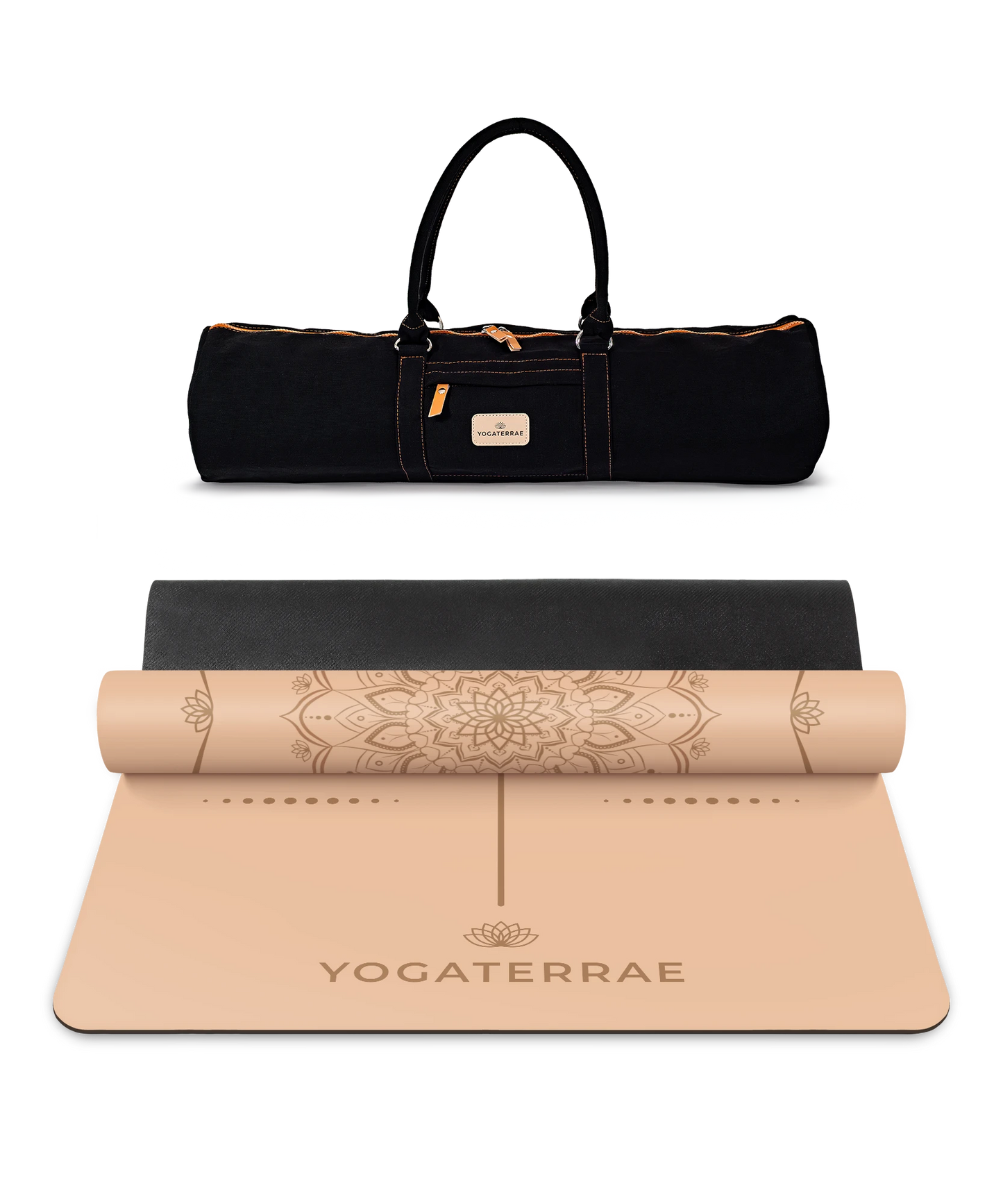 TAPIS DE YOGA MANDALA BEIGE EN PU-CAOUTCHOUC NATUREL AVEC SAC