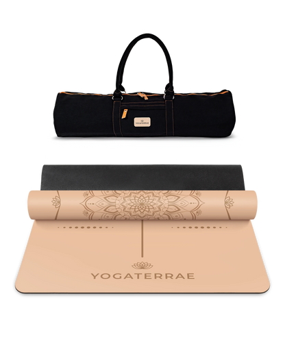 TAPIS DE YOGA MANDALA BEIGE EN PU-CAOUTCHOUC NATUREL AVEC SAC