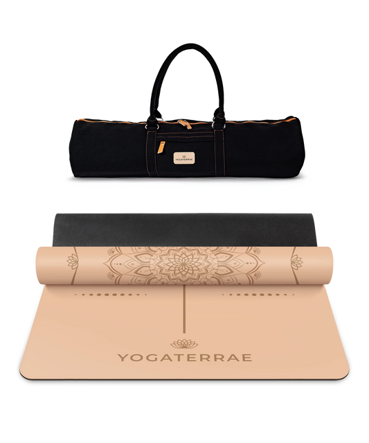 TAPIS DE YOGA MANDALA BEIGE EN PU-CAOUTCHOUC NATUREL AVEC SAC