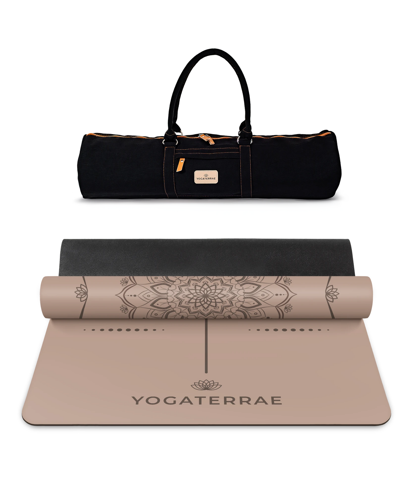 TAPIS DE YOGA MANDALA BRONZE EN PU-CAOUTCHOUC NATUREL AVEC SAC