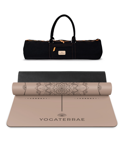 TAPIS DE YOGA MANDALA BRONZE EN PU-CAOUTCHOUC NATUREL AVEC SAC