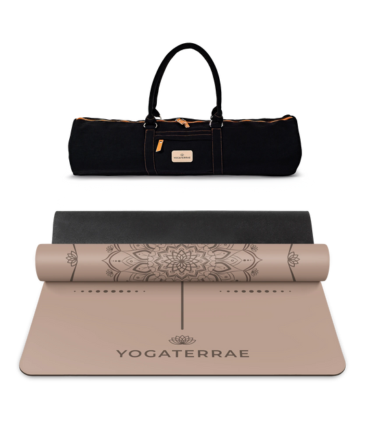 TAPIS DE YOGA MANDALA BRONZE EN PU-CAOUTCHOUC NATUREL AVEC SAC