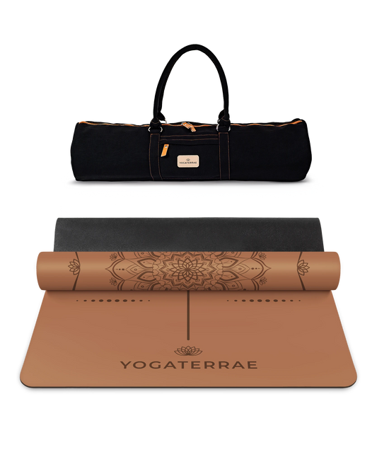 TAPIS DE YOGA MANDALA MARRON EN PU-CAOUTCHOUC NATUREL AVEC SAC