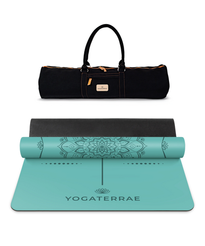 TAPIS DE YOGA MANDALA VERT MENTHE EN PU-CAOUTCHOUC NATUREL AVEC SAC