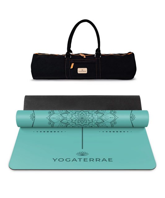 TAPIS DE YOGA MANDALA VERT MENTHE EN PU-CAOUTCHOUC NATUREL AVEC SAC