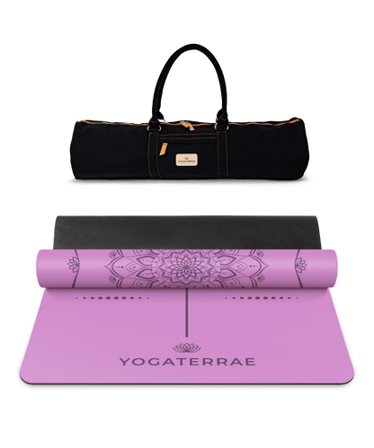 TAPIS DE YOGA MANDALA LAVANDE EN PU-CAOUTCHOUC NATUREL AVEC SAC