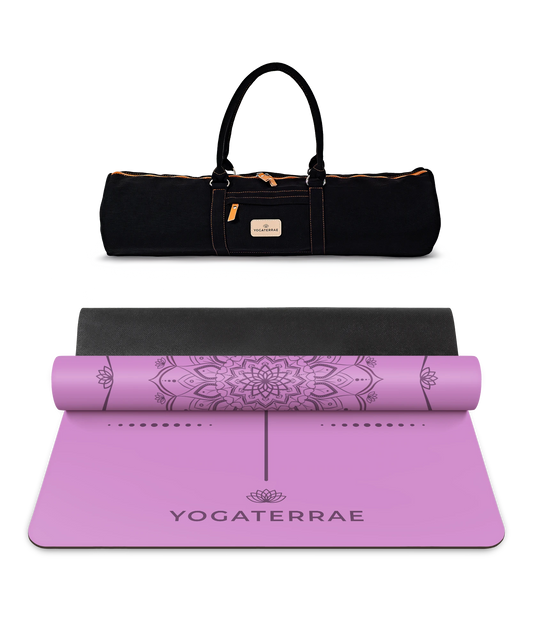 TAPIS DE YOGA MANDALA LAVANDE EN PU-CAOUTCHOUC NATUREL AVEC SAC