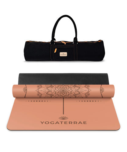 TAPIS DE YOGA MANDALA MARRON CLAIR EN PU-CAOUTCHOUC NATUREL AVEC SAC