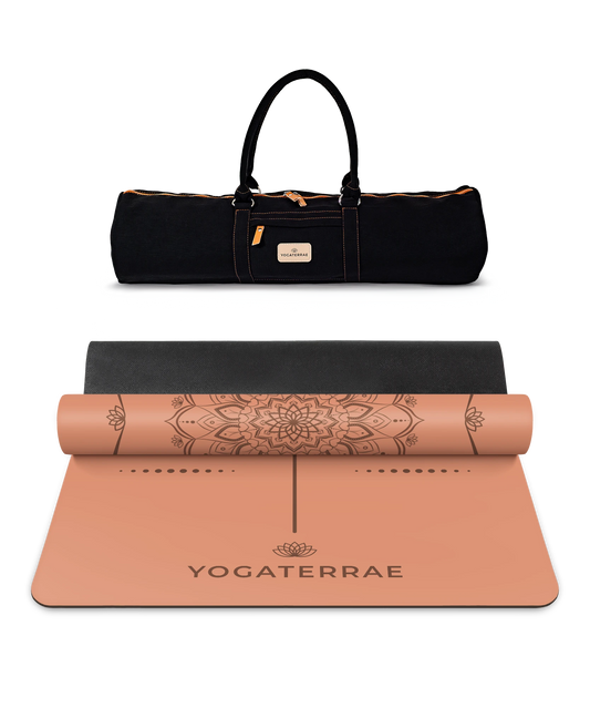 TAPIS DE YOGA MANDALA MARRON CLAIR EN PU-CAOUTCHOUC NATUREL AVEC SAC