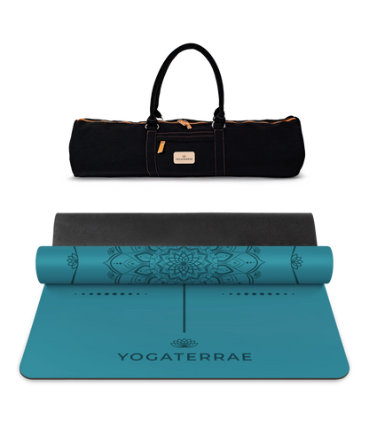 TAPIS DE YOGA MANDALA BLEU OCÉAN EN PU-CAOUTCHOUC NATUREL AVEC SAC