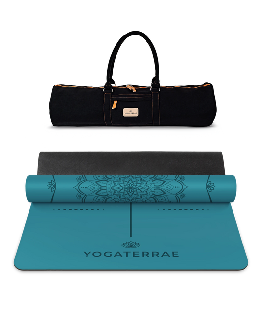 TAPIS DE YOGA MANDALA BLEU OCÉAN EN PU-CAOUTCHOUC NATUREL AVEC SAC